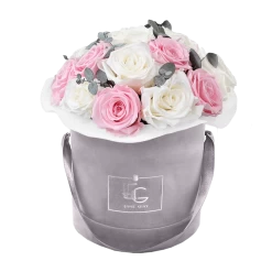 Splendid Eucalyptus Infinity Rosebox | Pure White & Bridal Pink | S