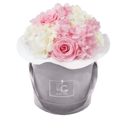 Splendid Hydrangea Mix Infinity Rosebox | Bridal Pink & Pure White | S